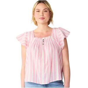 Draper James RSVP pink and white striped flutter sleeve smock top size M